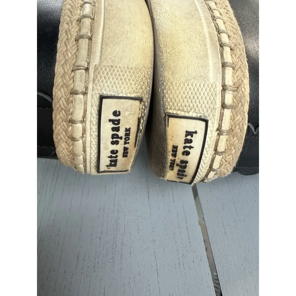Kate Spade Lena Black Leather Scalloped Espadrille Sneakers Women Size 8M
